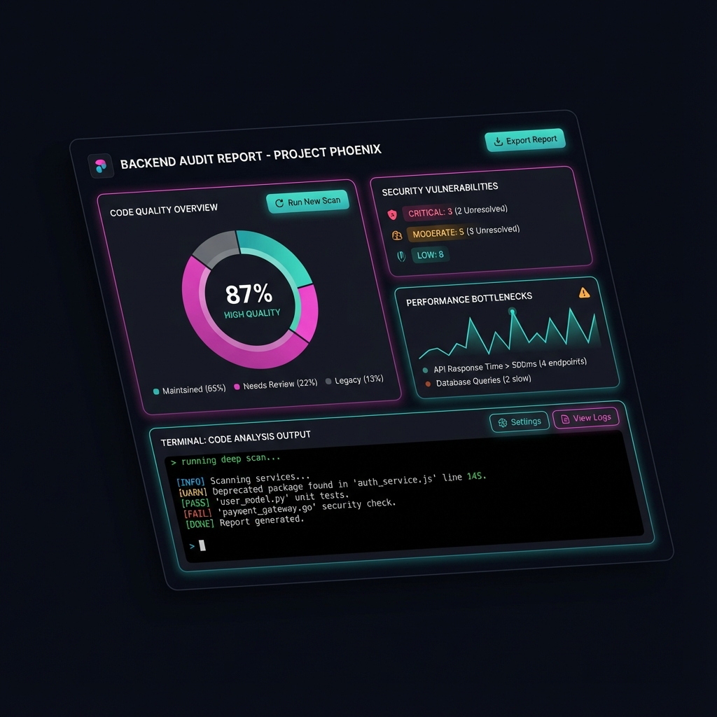 Backend Audit Dashboard - Code quality metrics and security analysis